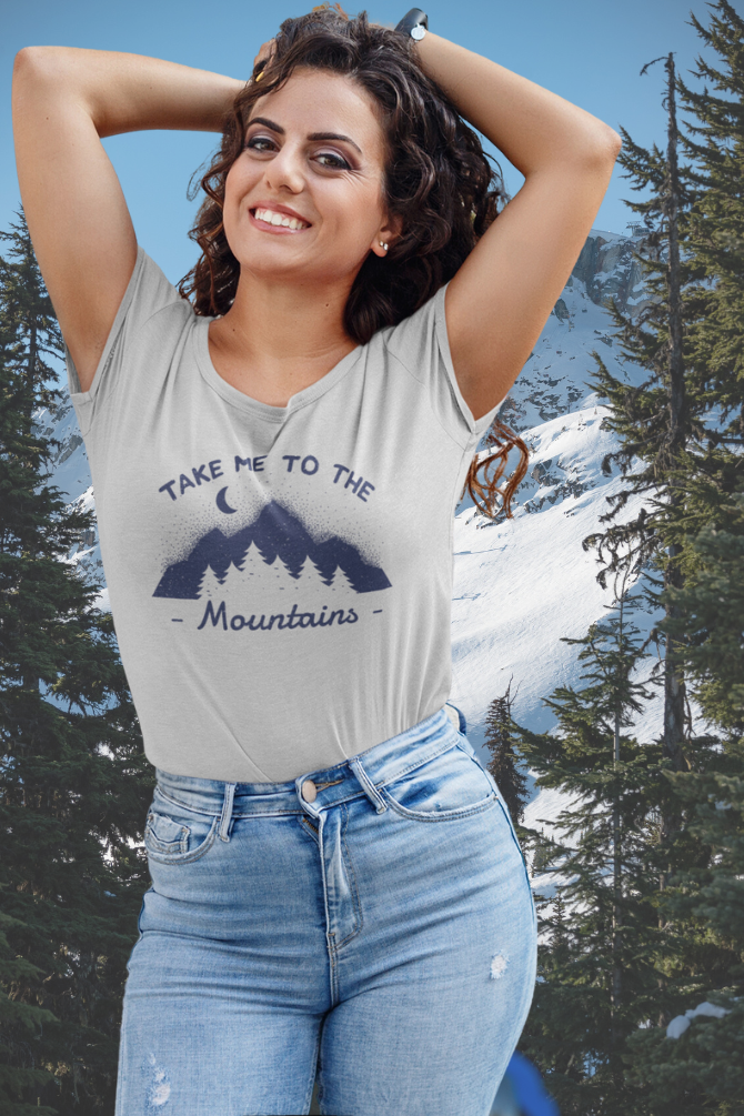 Take Me To The Mountains Printed Scoop Neck T-Shirt For Women - WowWaves - 2