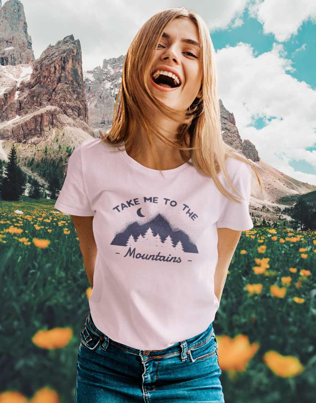 Take Me To The Mountains Printed T-Shirt For Women - WowWaves - 3