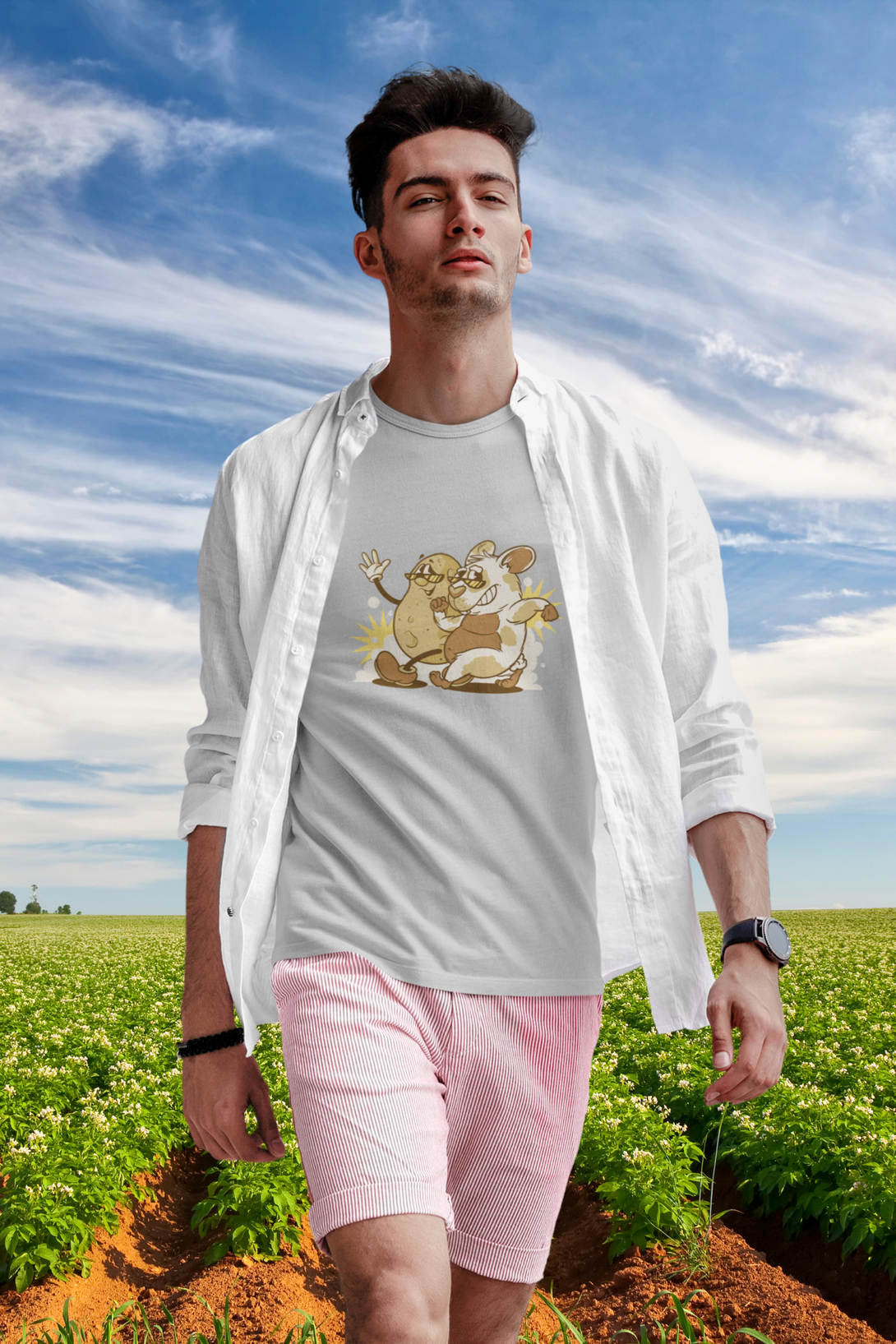 Tater & Piggie Printed T-Shirt For Men - WowWaves - 5