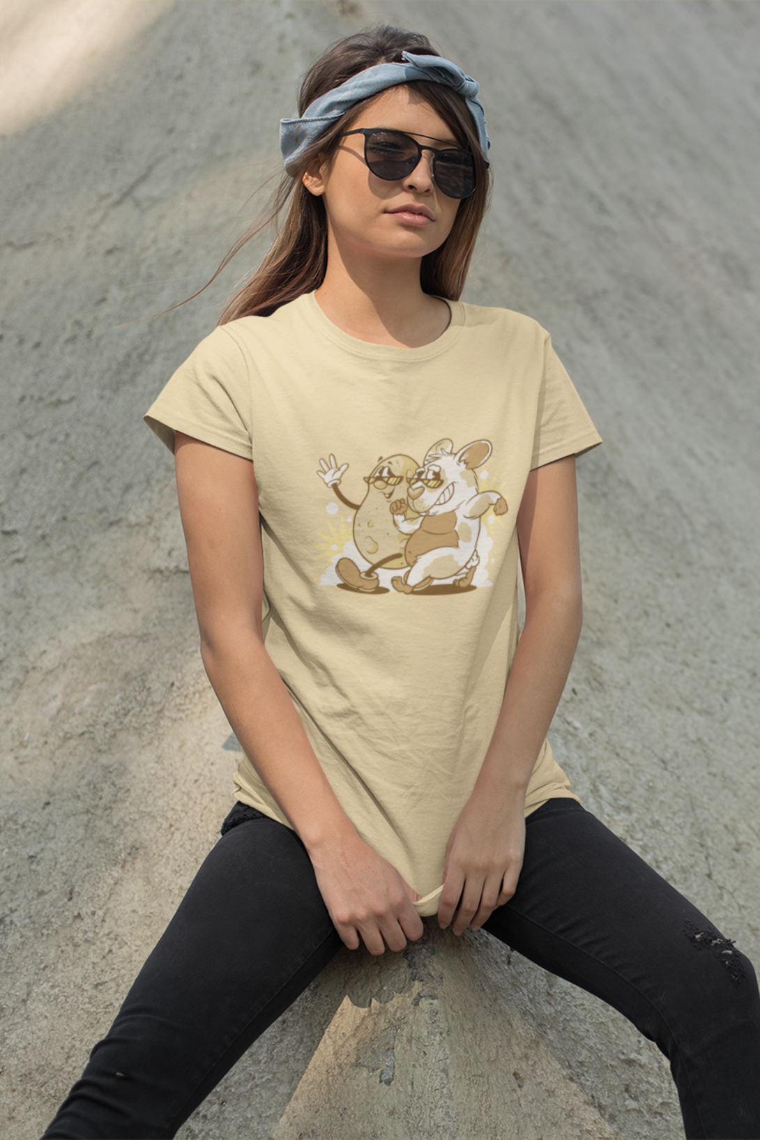 Tater & Piggie Printed T-Shirt For Women - WowWaves - 7