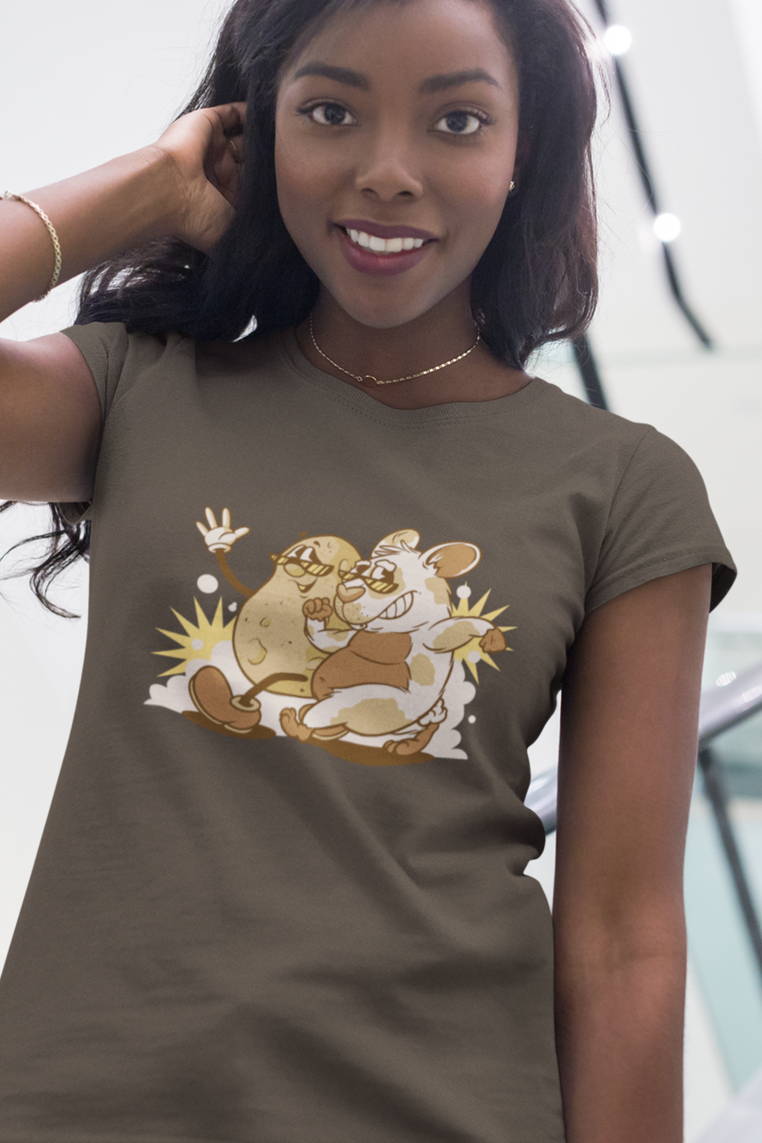 Tater & Piggie Printed T-Shirt For Women - WowWaves - 3
