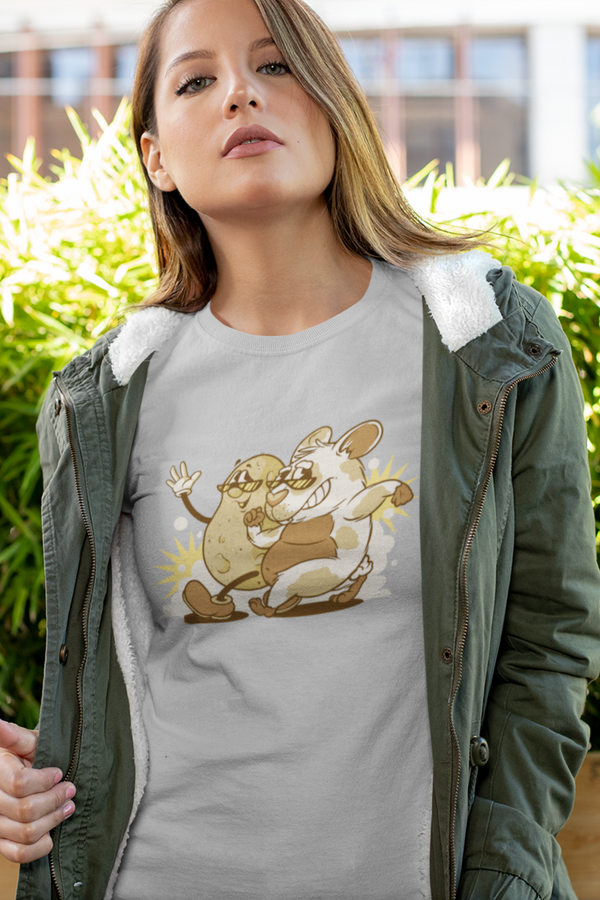 Tater & Piggie Printed T-Shirt For Women - WowWaves