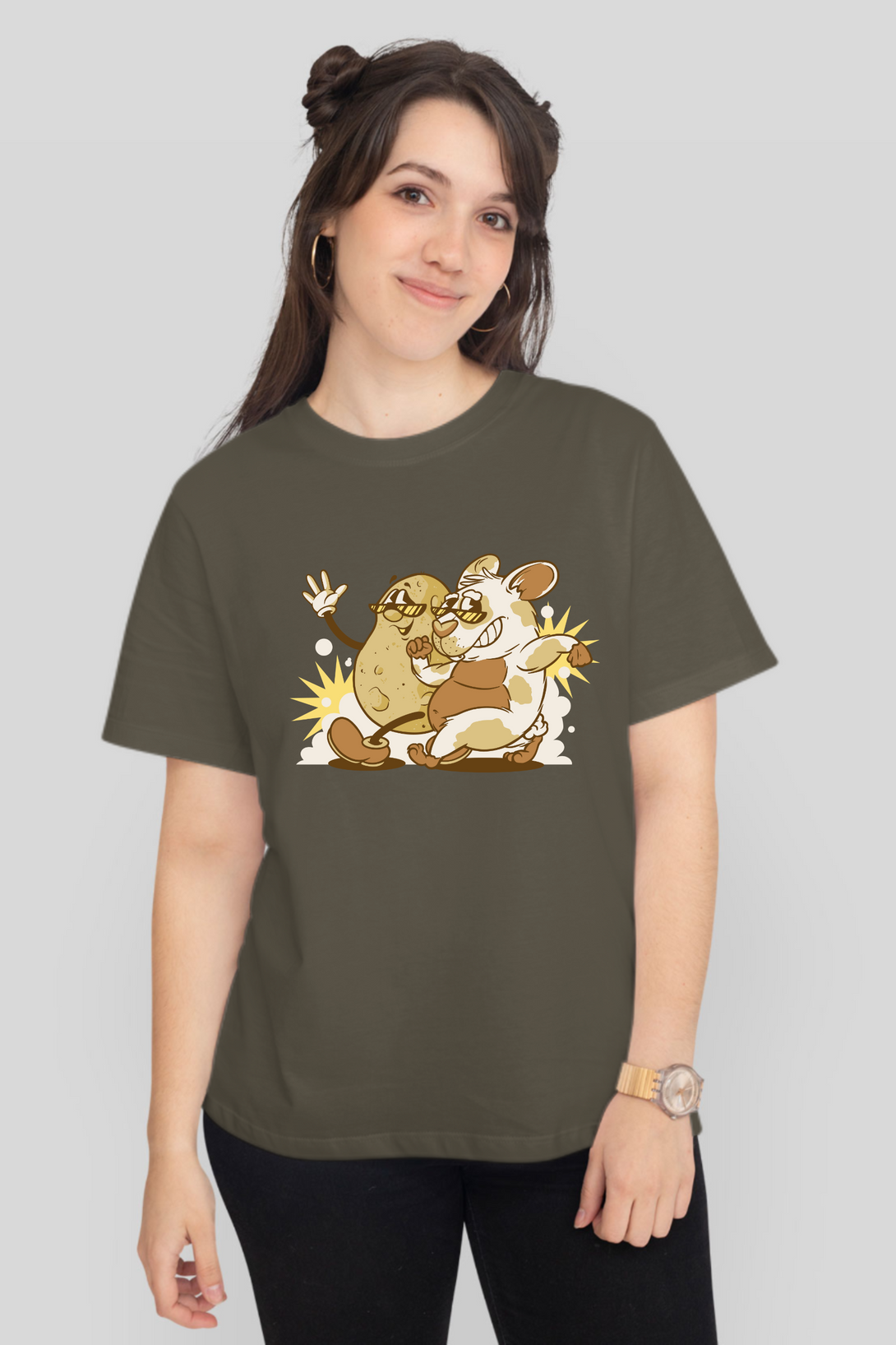 Tater & Piggie Printed T-Shirt For Women - WowWaves - 10