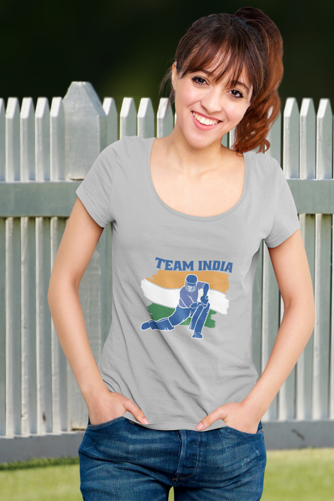 Team India Cricket Printed Scoop Neck T-Shirt For Women - WowWaves - 3
