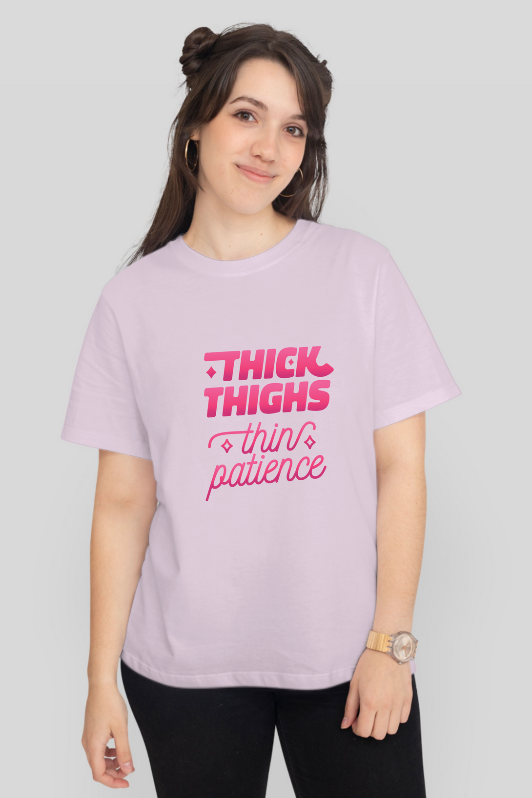 Thick Things Thin Patience Printed T-Shirt For Women - WowWaves - 6