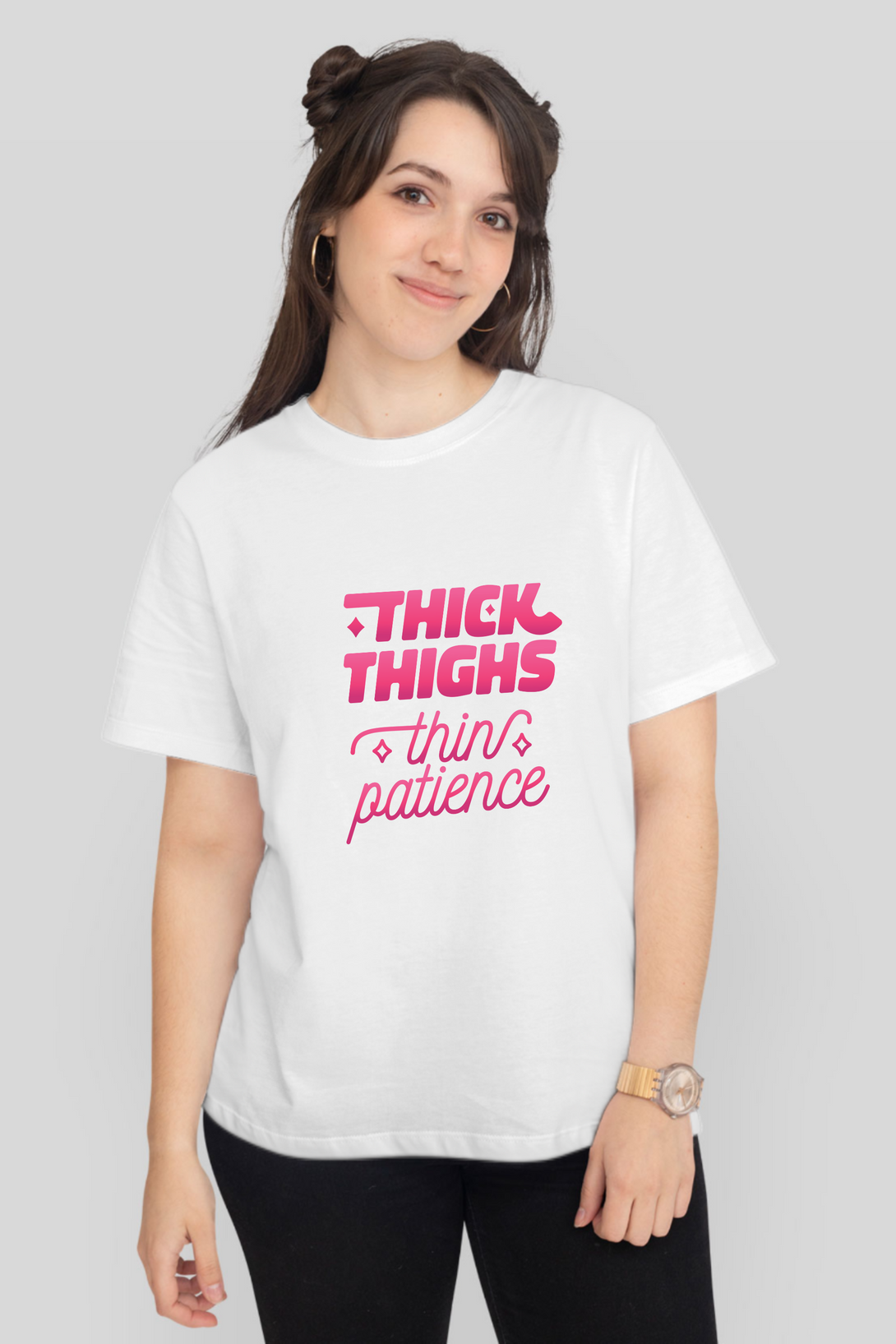 Thick Things Thin Patience Printed T-Shirt For Women - WowWaves - 5