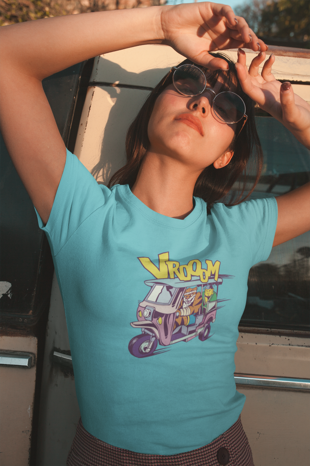 Tiger Rickshaw Printed T-Shirt For Women - WowWaves - 8