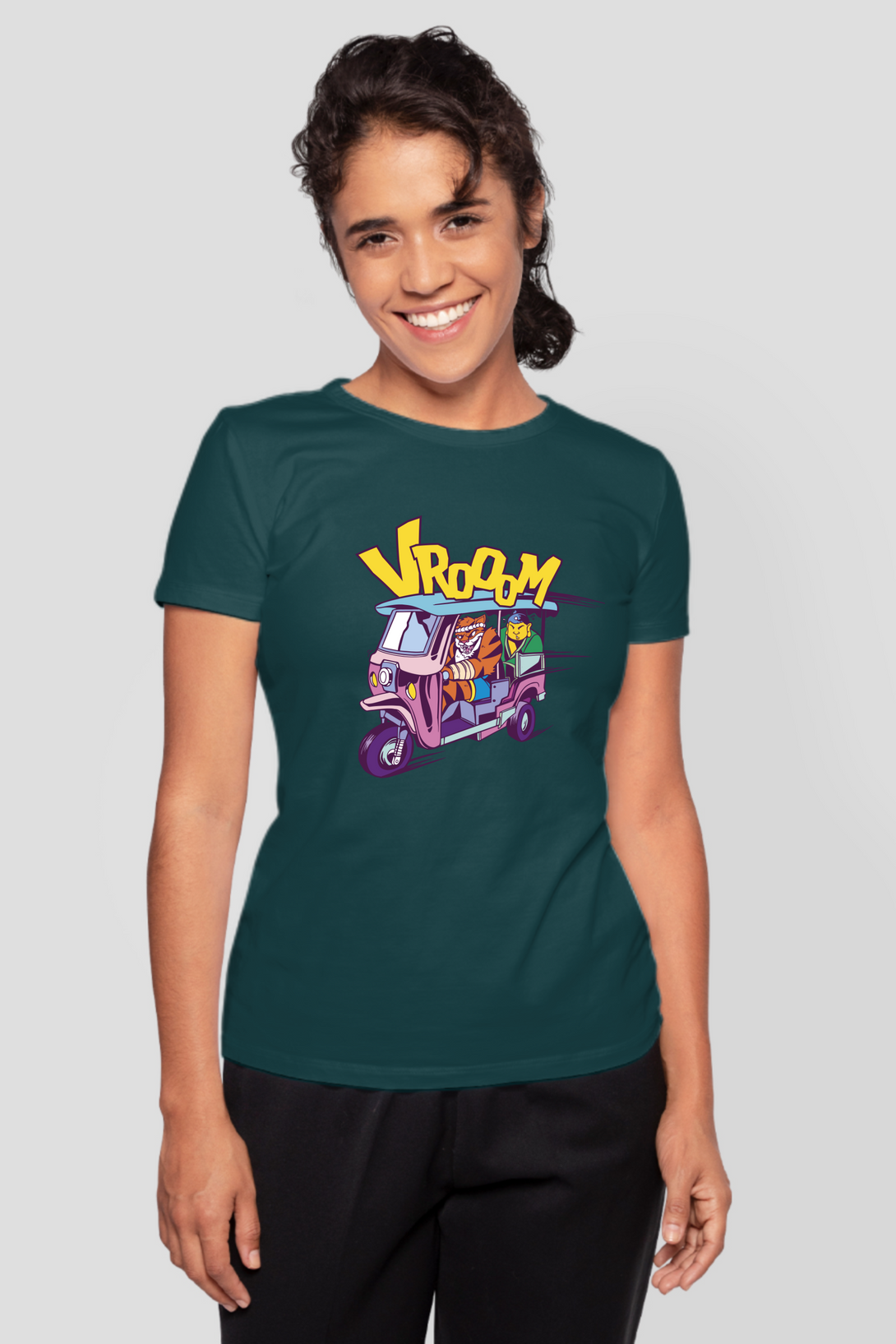 Tiger Rickshaw Printed T-Shirt For Women - WowWaves - 12