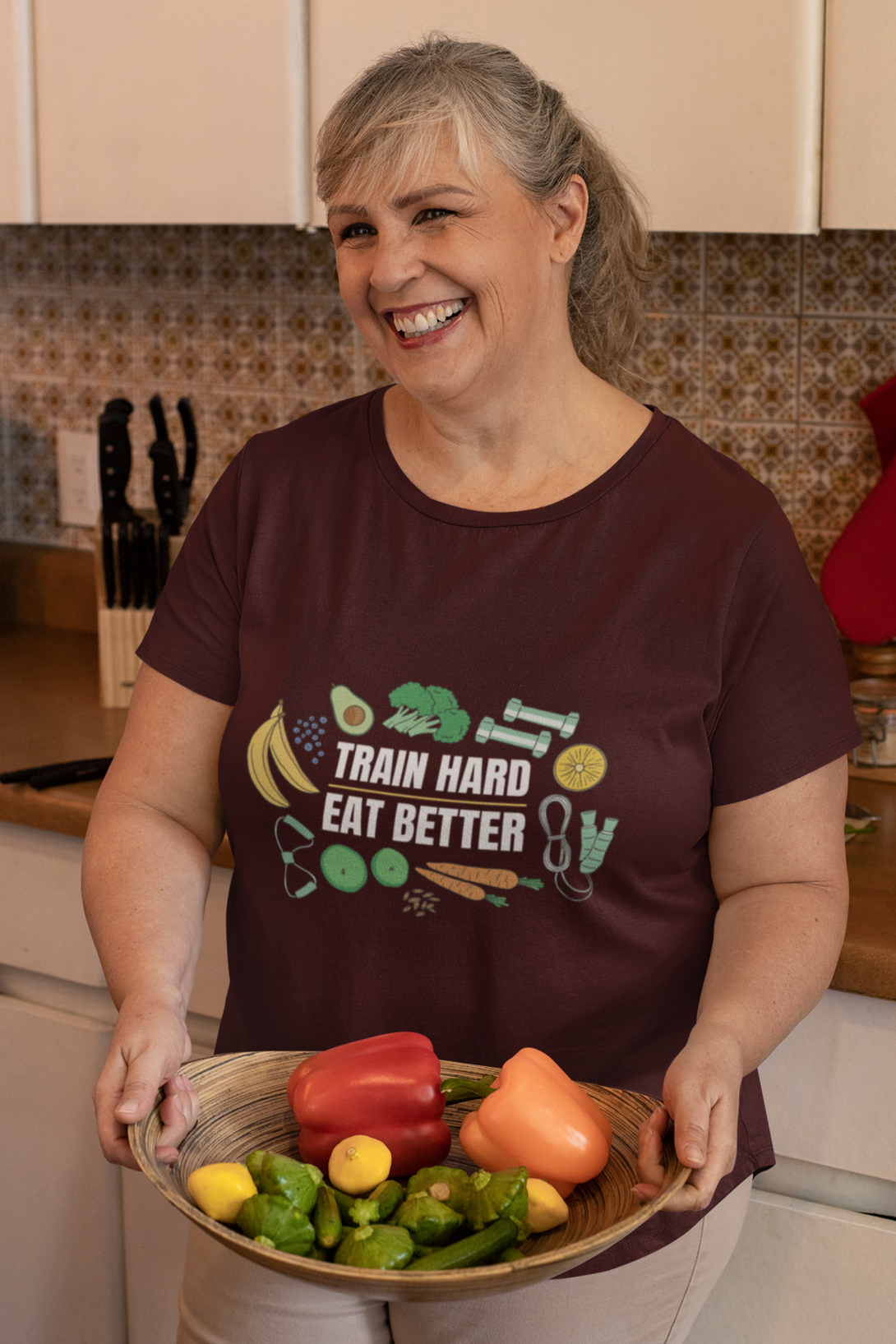 Train Hard, Eat Better Printed Scoop Neck T-Shirt For Women - WowWaves - 2