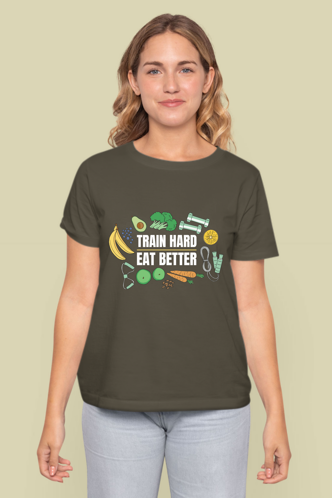 Train Hard, Eat Better Printed T-Shirt For Women - WowWaves - 7