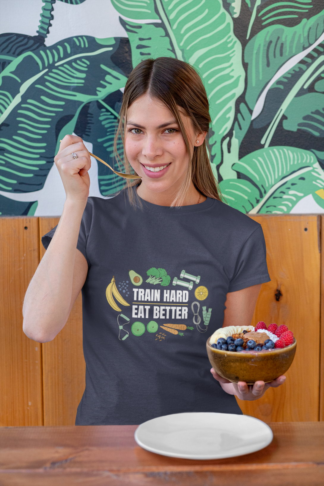 Train Hard, Eat Better Printed T-Shirt For Women - WowWaves - 6