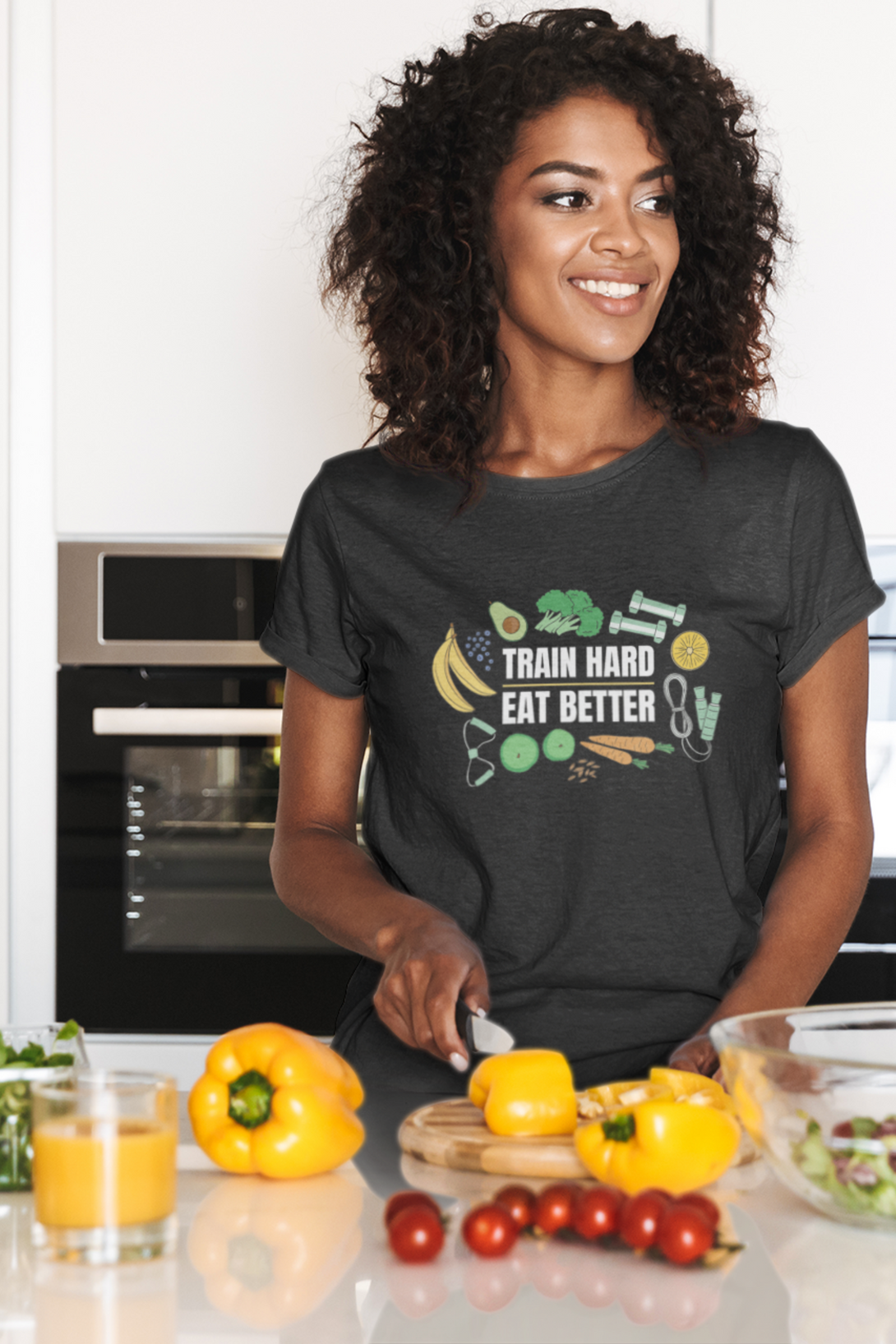 Train Hard, Eat Better Printed T-Shirt For Women - WowWaves - 5
