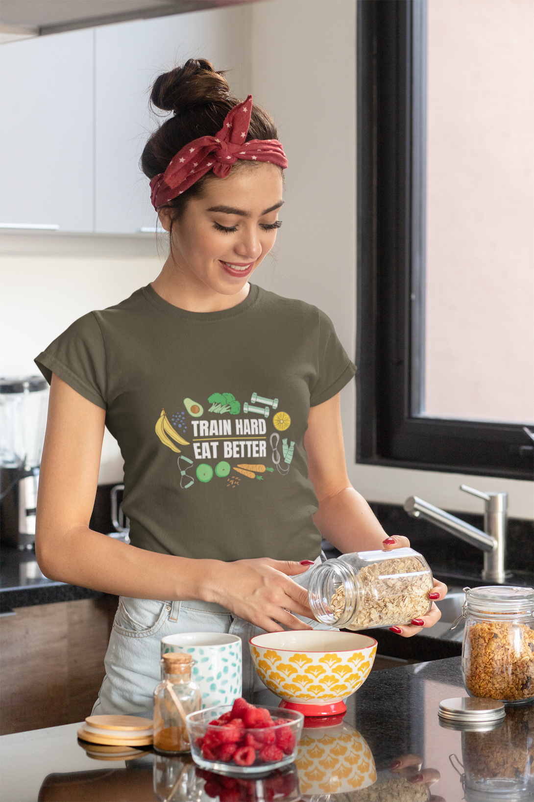 Train Hard, Eat Better Printed T-Shirt For Women - WowWaves