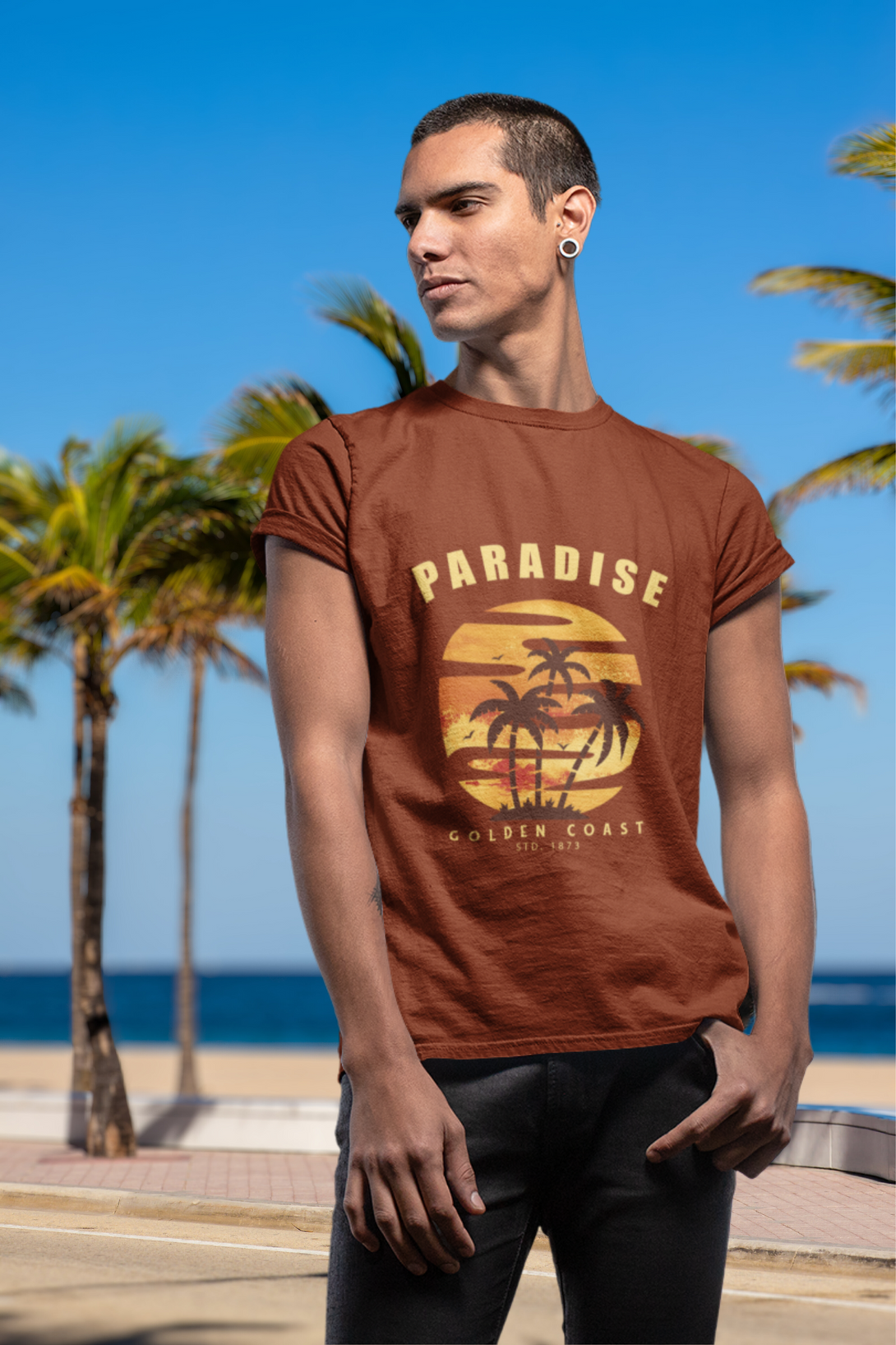 Tropical Paradise Printed T-Shirt For Men - WowWaves