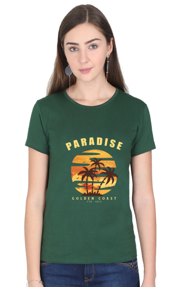Tropical Paradise Printed Scoop Neck T-Shirt For Women - WowWaves - 11