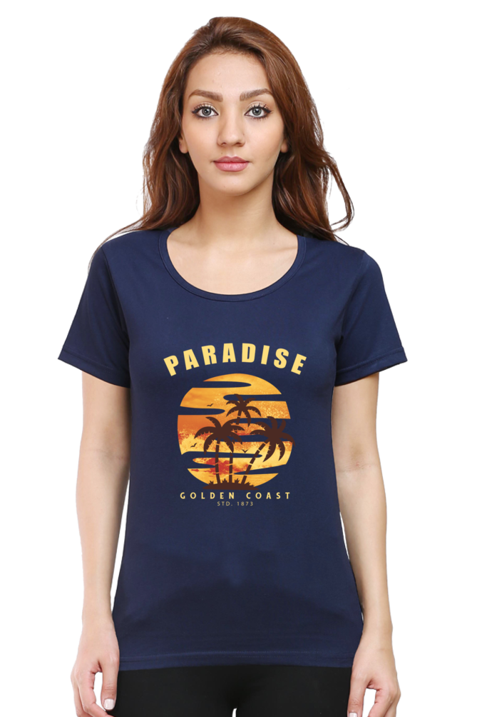 Tropical Paradise Printed Scoop Neck T-Shirt For Women - WowWaves - 9