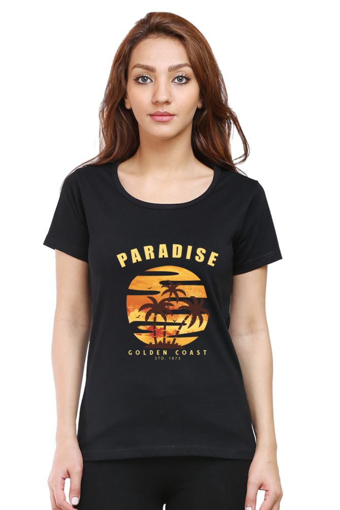 Tropical Paradise Printed Scoop Neck T-Shirt For Women - WowWaves - 10