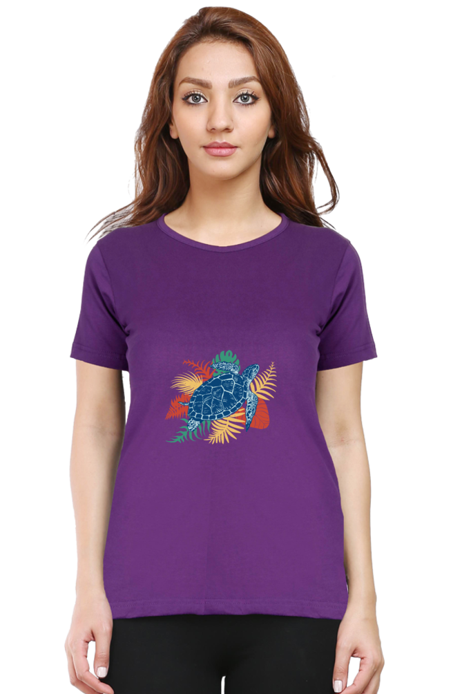 Tropical Sea Turtle Printed Scoop Neck T-Shirt For Women - WowWaves - 10