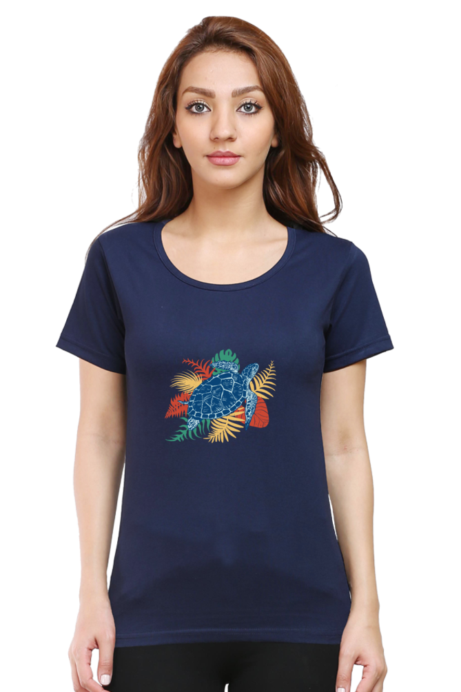 Tropical Sea Turtle Printed Scoop Neck T-Shirt For Women - WowWaves - 14