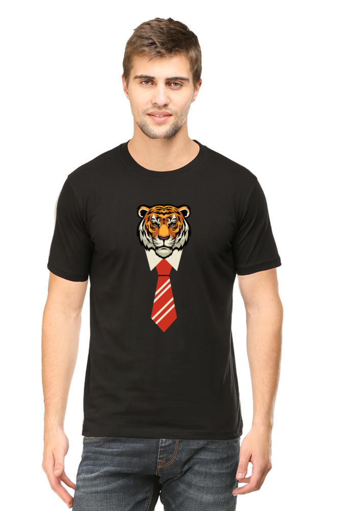 Tiger With Tie Printed T-Shirt For Men - WowWaves - 11