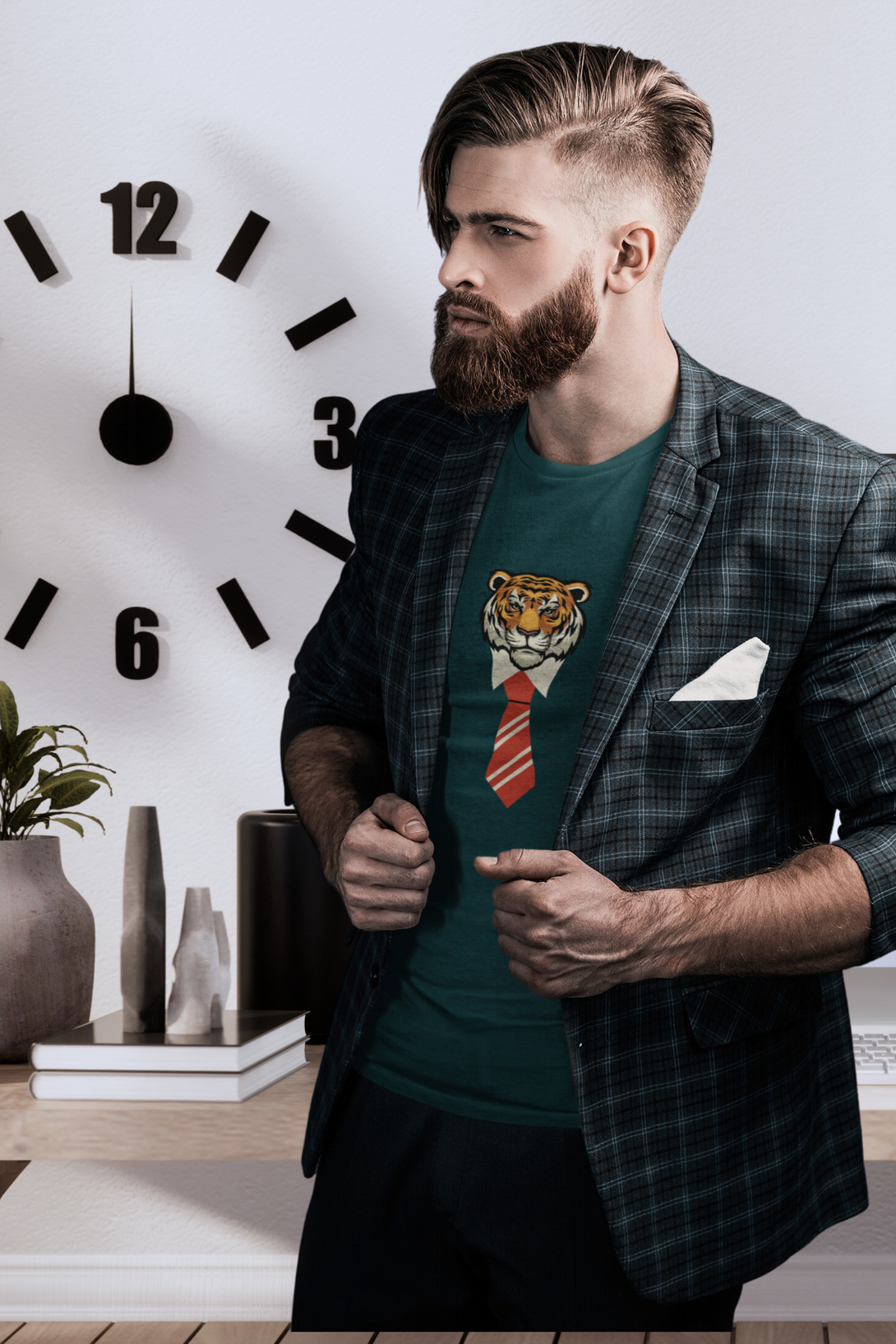 Tiger With Tie Printed T-Shirt For Men - WowWaves - 3