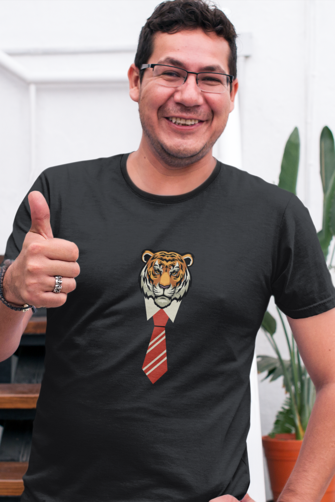 Tiger With Tie Printed T-Shirt For Men - WowWaves - 7