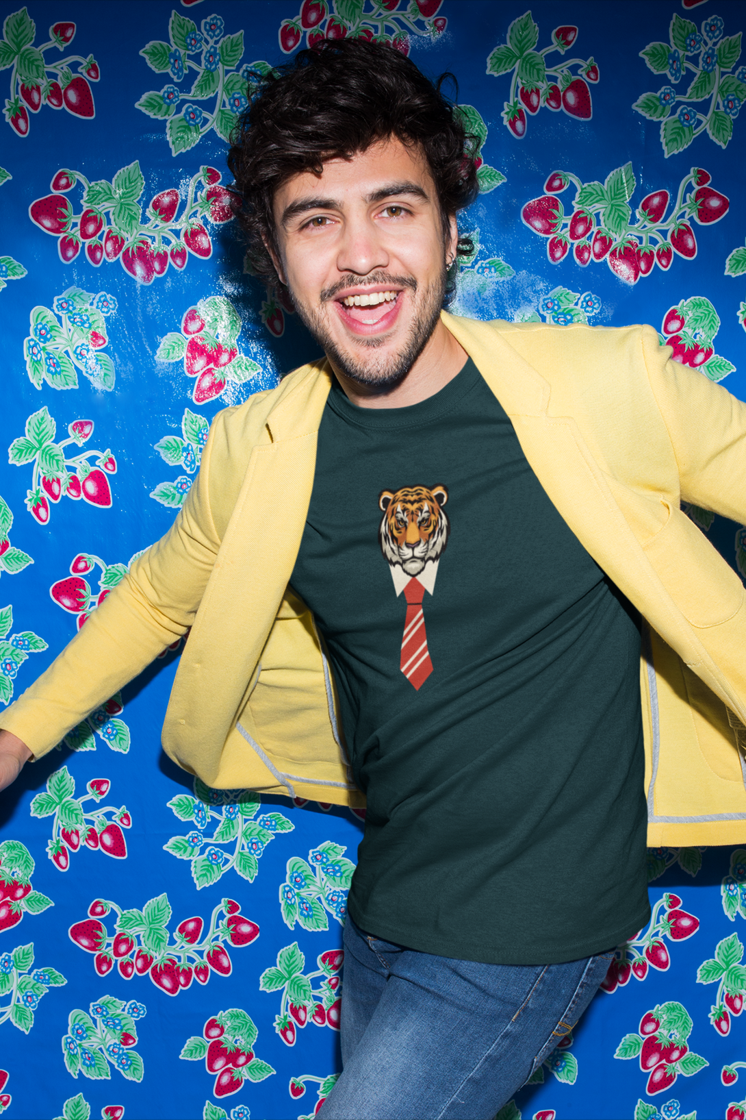 Tiger With Tie Printed T-Shirt For Men - WowWaves - 8