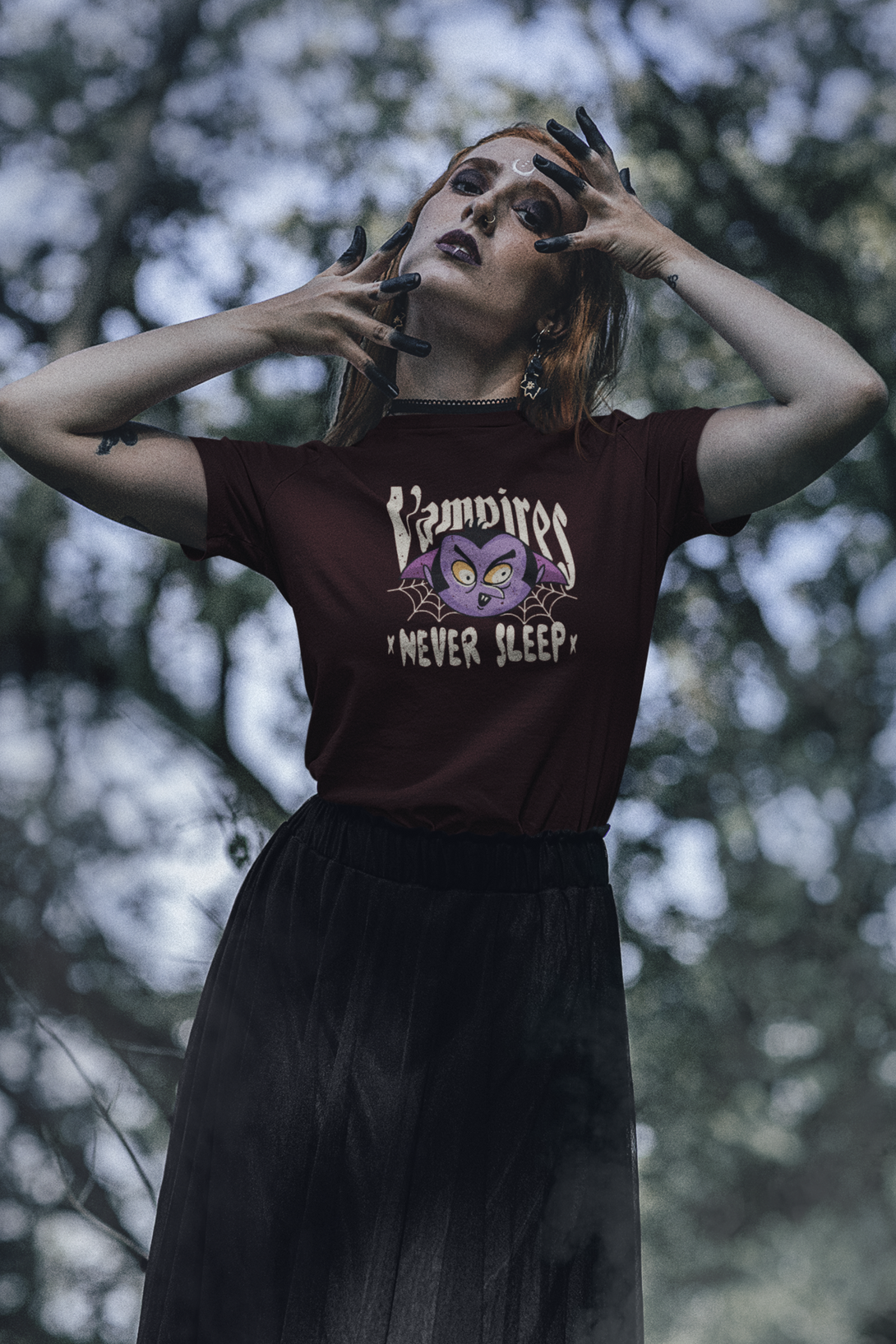 Vampires Never Sleep Printed T-Shirt For Women - WowWaves - 3