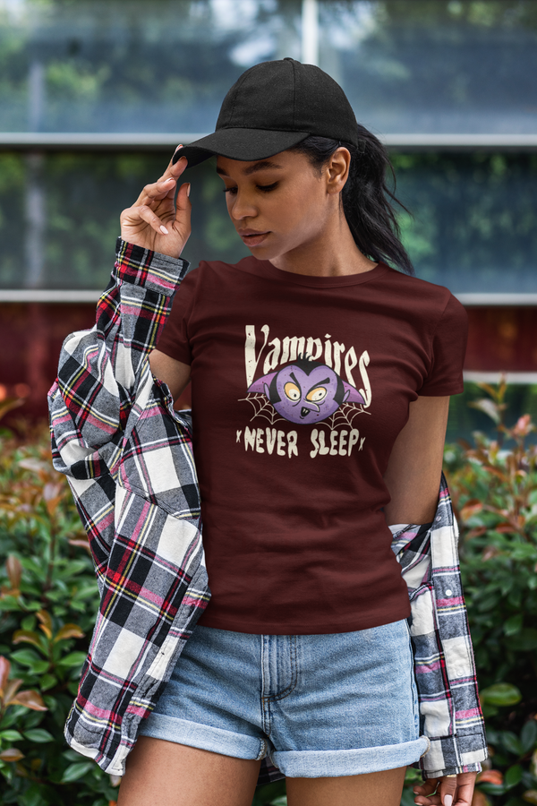 Vampires Never Sleep Printed T-Shirt For Women - WowWaves