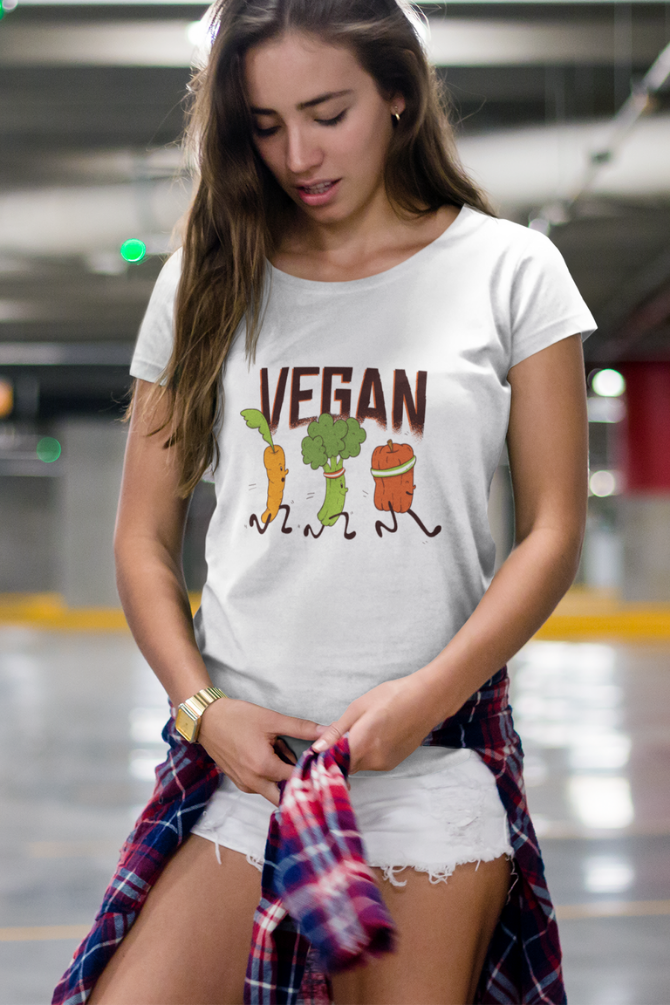 Vegan Runners Printed Scoop Neck T-Shirt For Women - WowWaves - 2