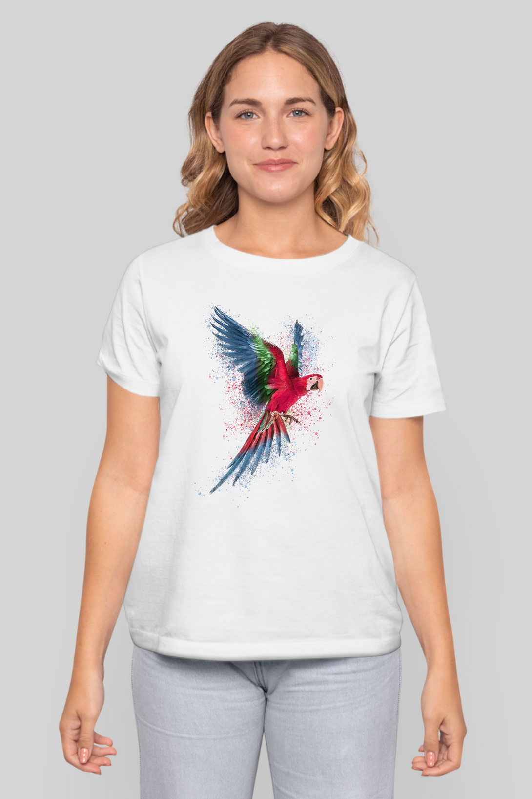 Vibrant Parrot Printed T-Shirt For Women - WowWaves - 8