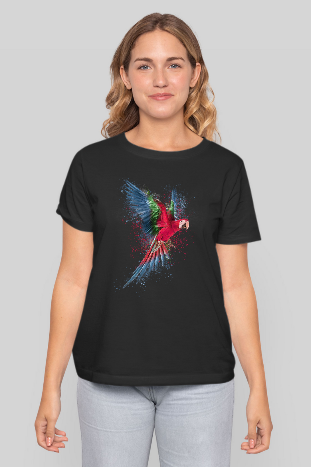 Vibrant Parrot Printed T-Shirt For Women - WowWaves - 9