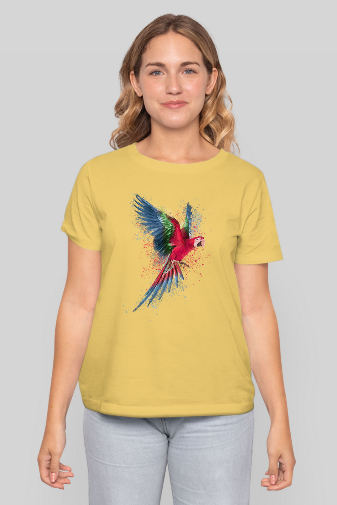 Vibrant Parrot Printed T-Shirt For Women - WowWaves - 7
