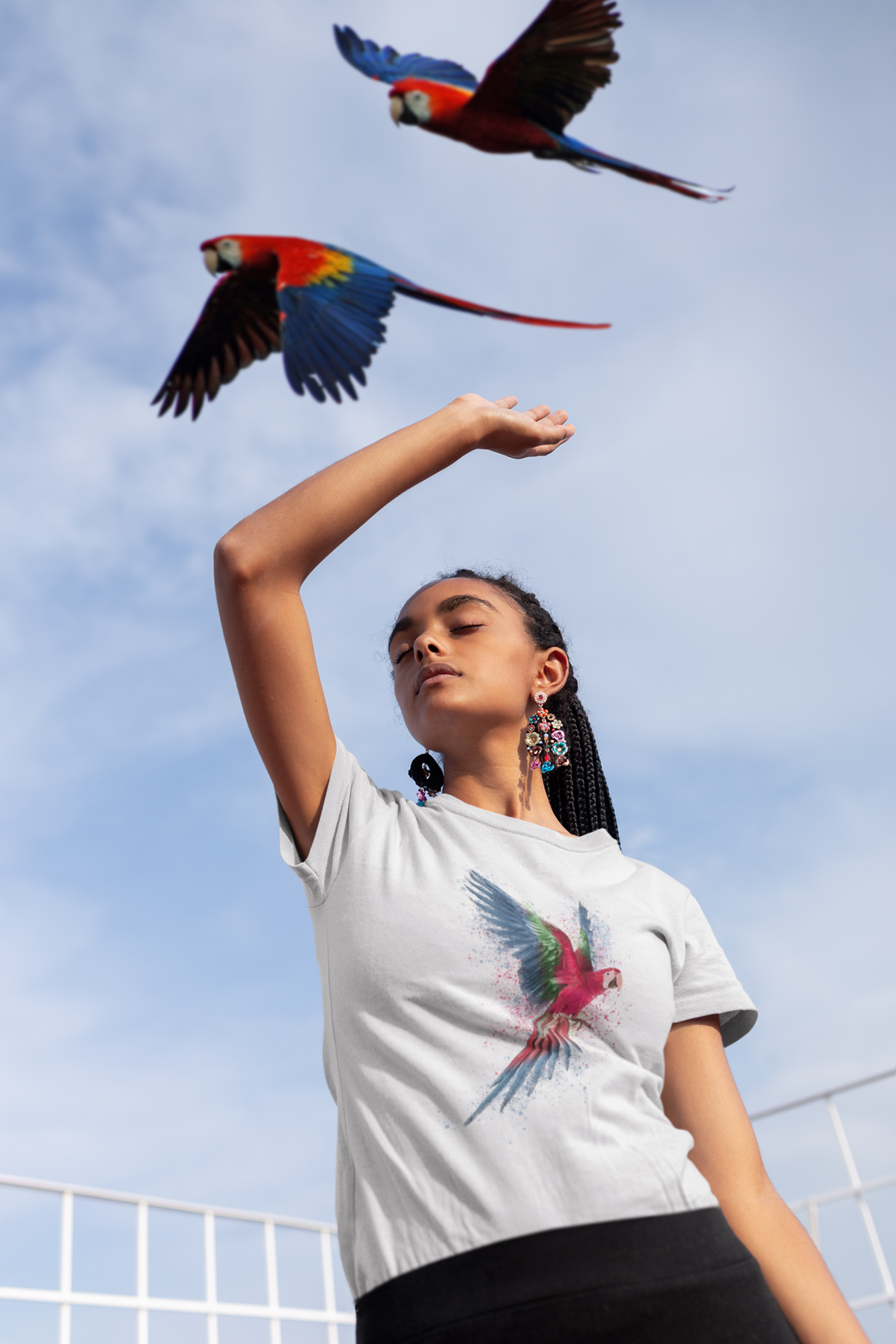 Vibrant Parrot Printed T-Shirt For Women - WowWaves - 2