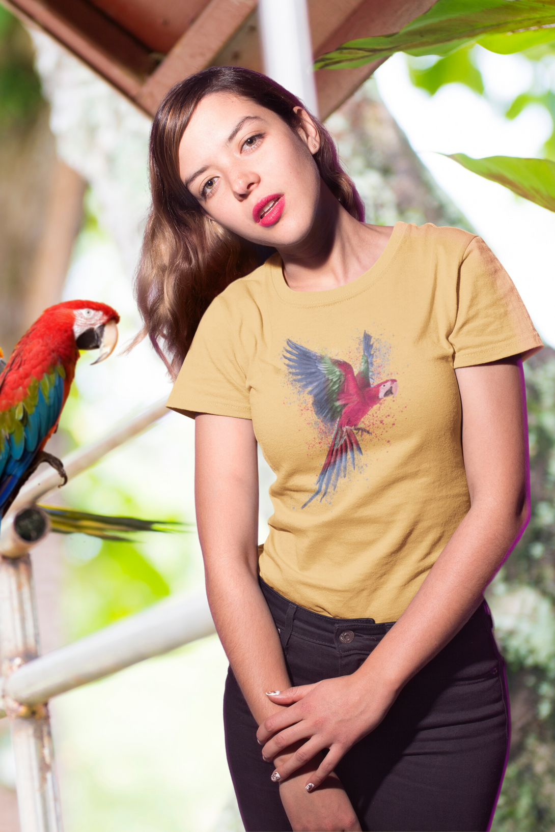 Vibrant Parrot Printed T-Shirt For Women - WowWaves - 4