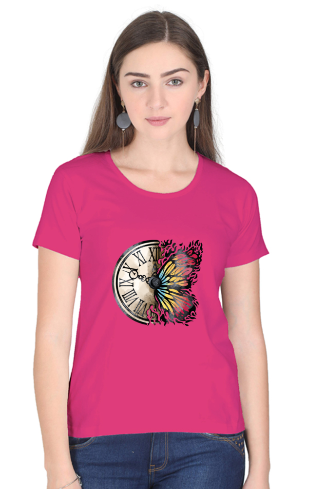 Vintage Clock Printed Scoop Neck T-Shirt For Women - WowWaves - 8
