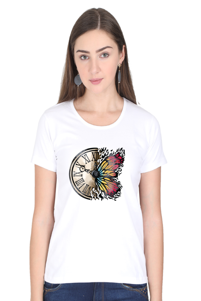 Vintage Clock Printed Scoop Neck T-Shirt For Women - WowWaves - 9