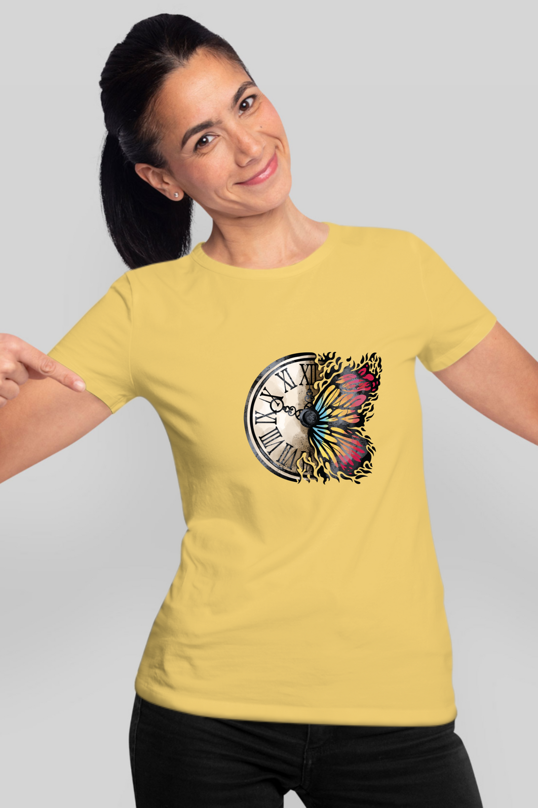 Vintage Clock Printed T-Shirt For Women - WowWaves - 8