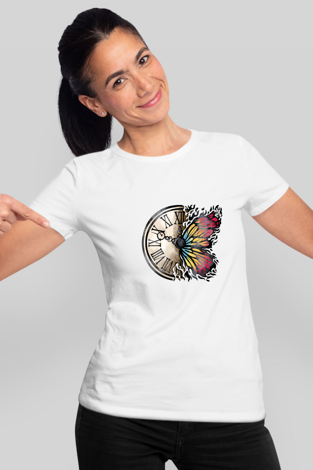 Vintage Clock Printed T-Shirt For Women - WowWaves - 7