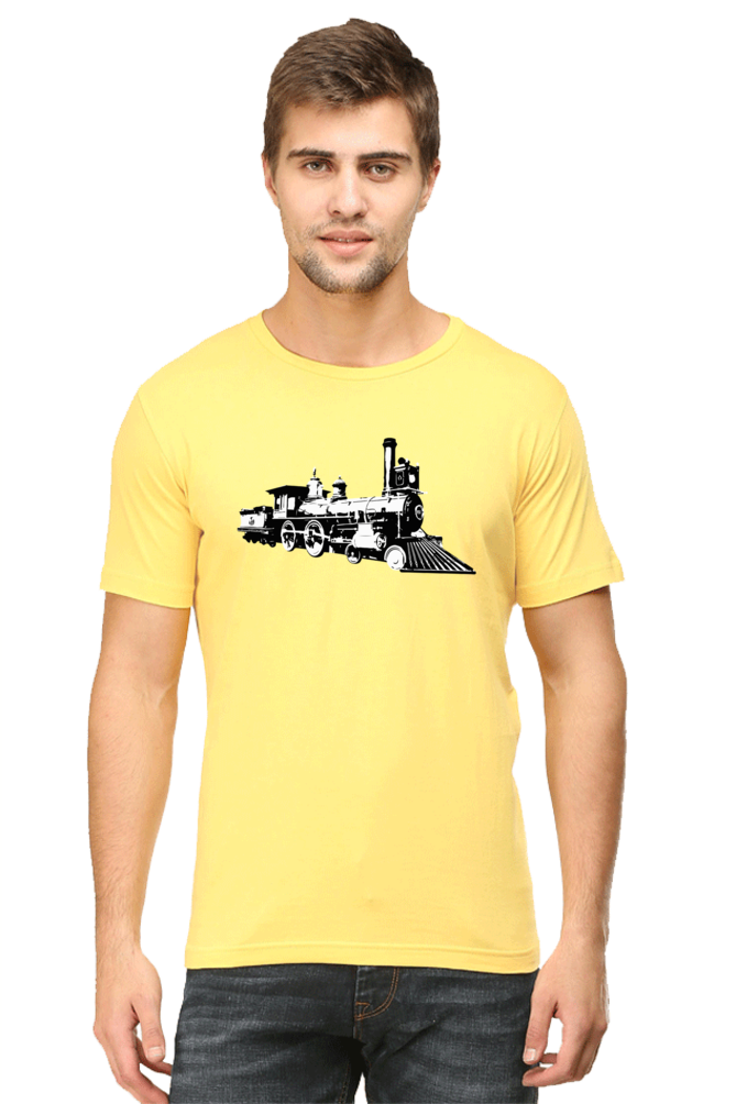 Vintage Locomotive Printed T-Shirt For Men - WowWaves - 9
