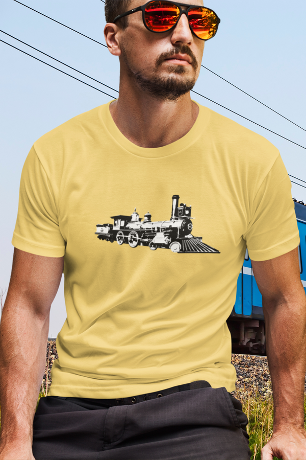 Vintage Locomotive Printed T-Shirt For Men - WowWaves