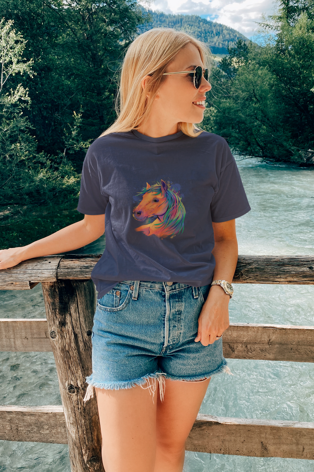 Horse Art Printed T-Shirt For Women - WowWaves - 7
