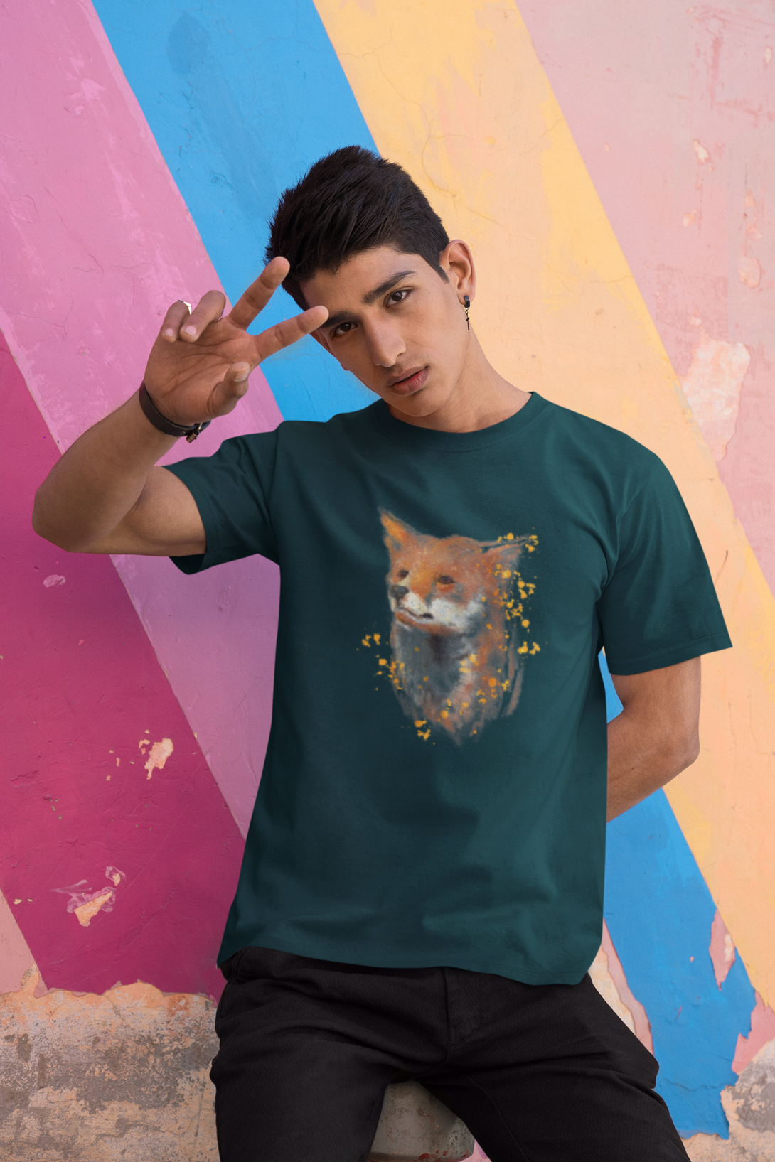 Watercolor Fox Printed T-Shirt For Men - WowWaves - 3