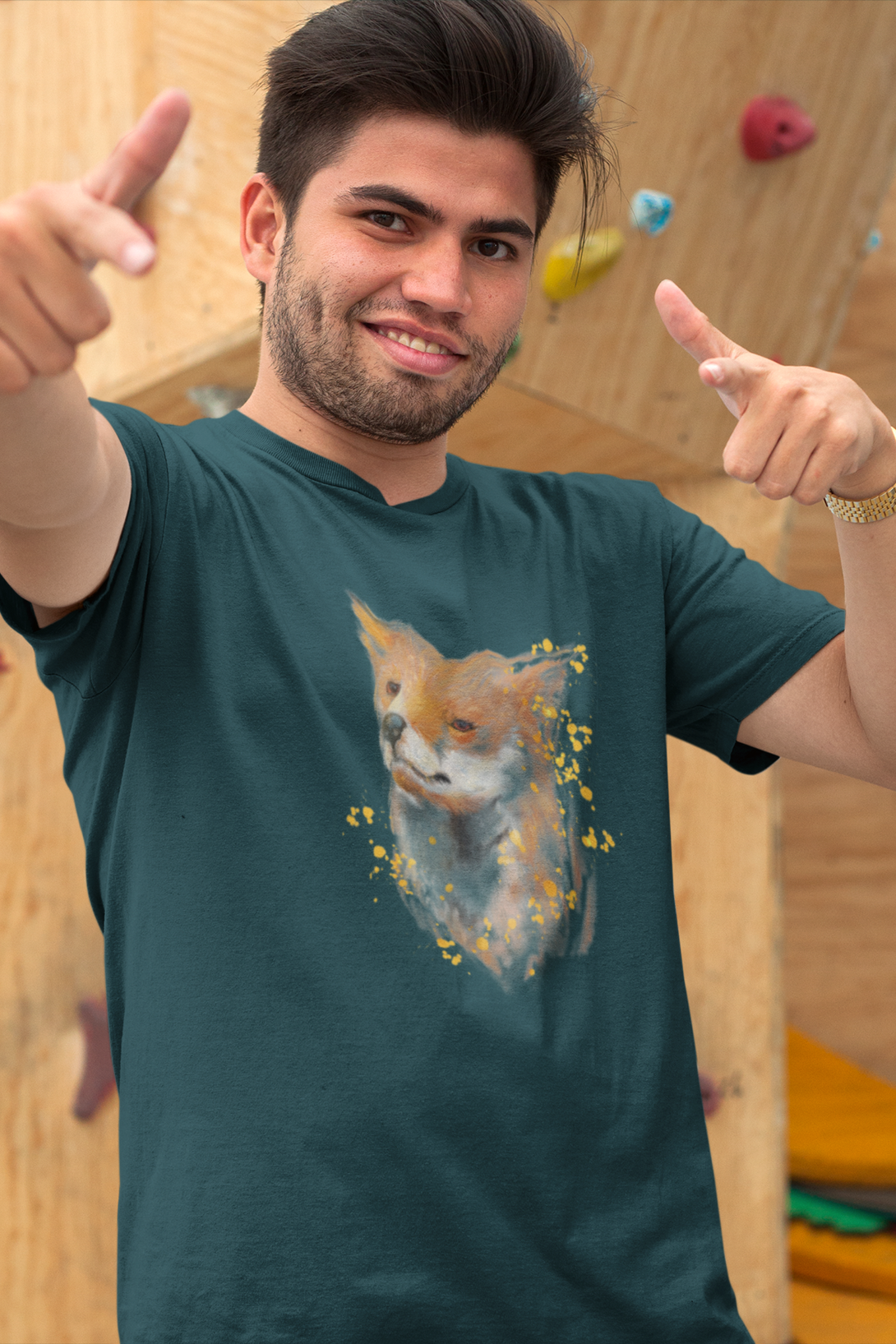 Watercolor Fox Printed T-Shirt For Men - WowWaves - 2