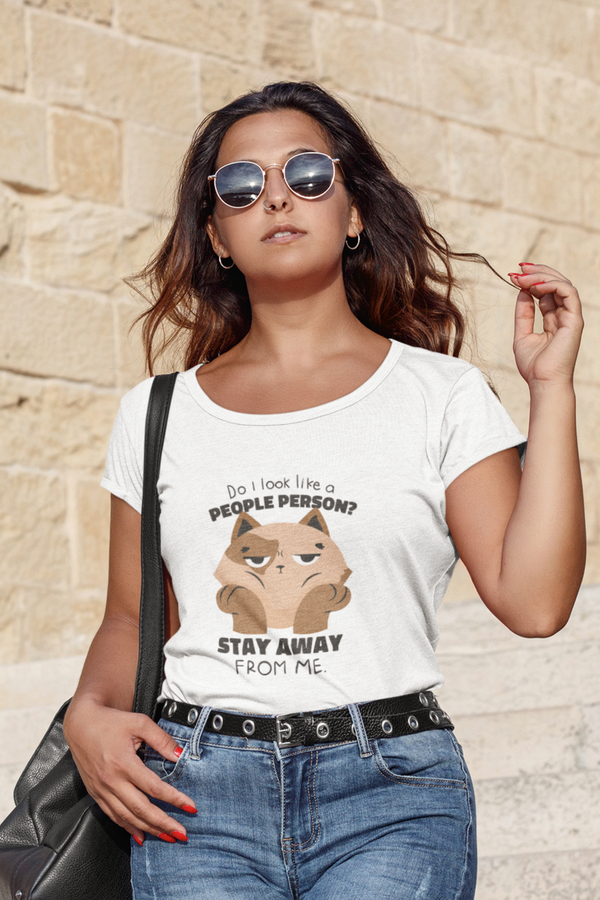 Anti Social Cat Printed Scoop Neck T-Shirt For Women - WowWaves