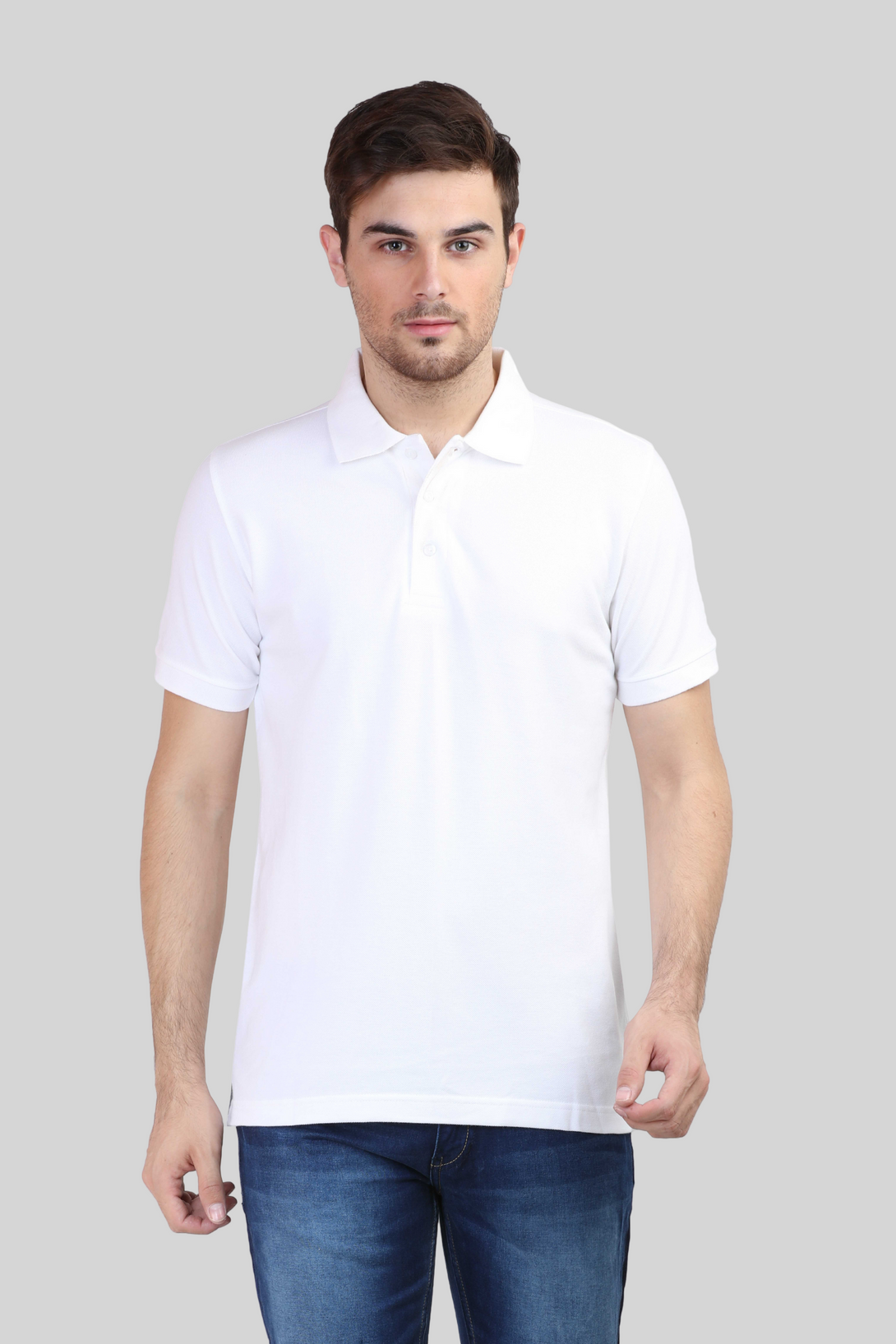 White Polo T-Shirt For Men - WowWaves - 1