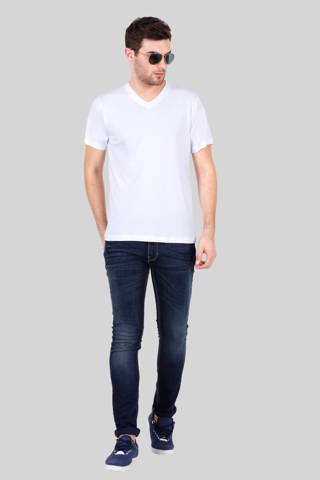 White V Neck T-Shirt For Men - WowWaves - 7