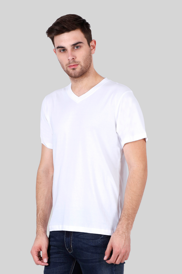 White V Neck T-Shirt For Men - WowWaves