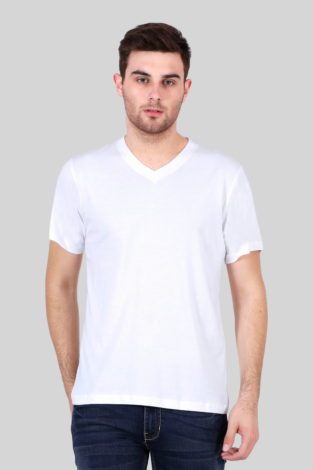 White V Neck T-Shirt For Men - WowWaves - 1