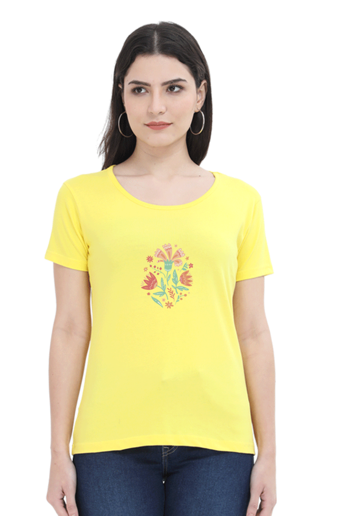 Floral Wildflowers Printed Scoop Neck T-Shirt For Women - WowWaves - 10